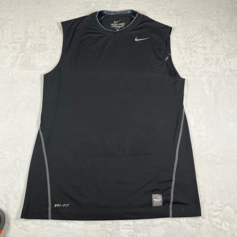 Nike Pro Combat Dri-FIT Mens Sleeveless Training Shirt Black Fitted Medium